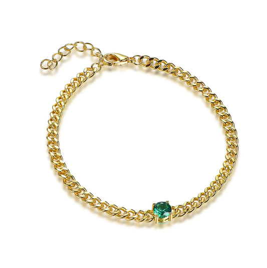 Wholesale Silver Gold Plated Glass Curb Link Chain Lab Emerald Bracelet