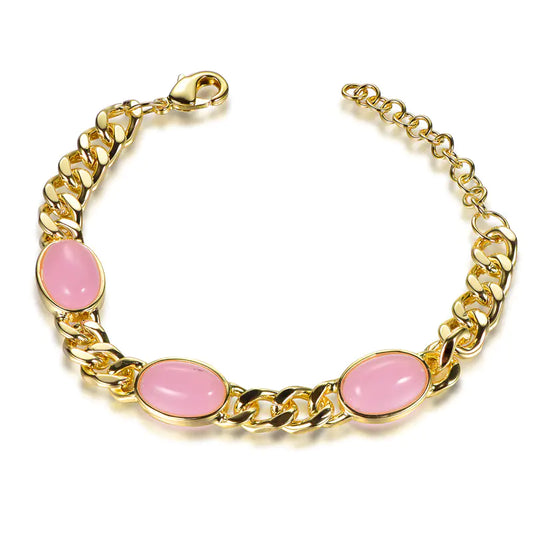 Wholesale Silver Gold Plated Glass Curb Link Oval Custom Gemstone Bracelet