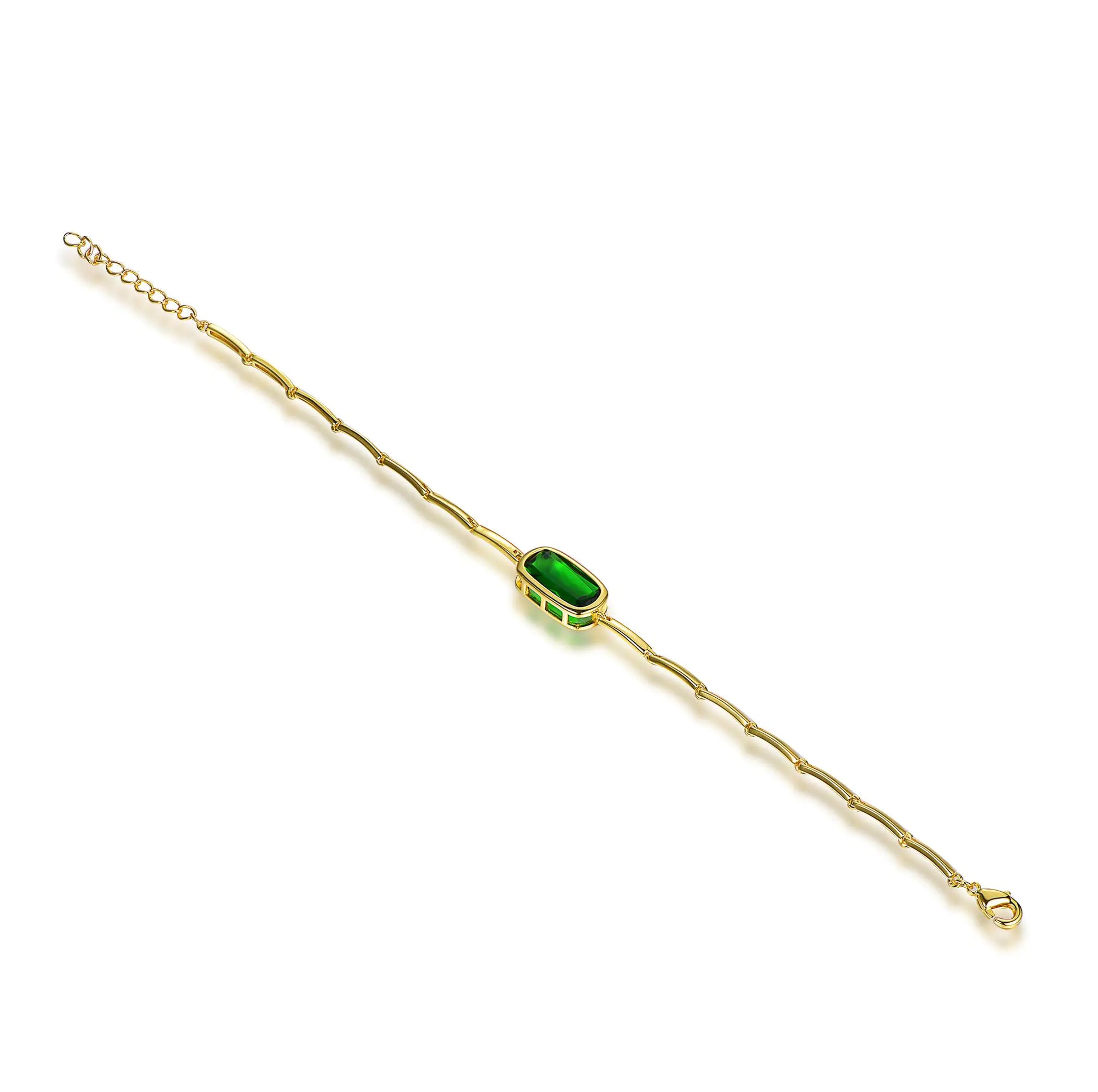 Wholesale Silver Gold Plated Glass Curved Line Lab Created Emerald Bracelet​