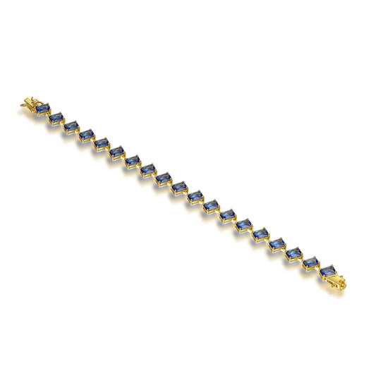 Wholesale Silver Gold Plated Glass Inclined Rectangle Created Sapphire Tennis Bracelet