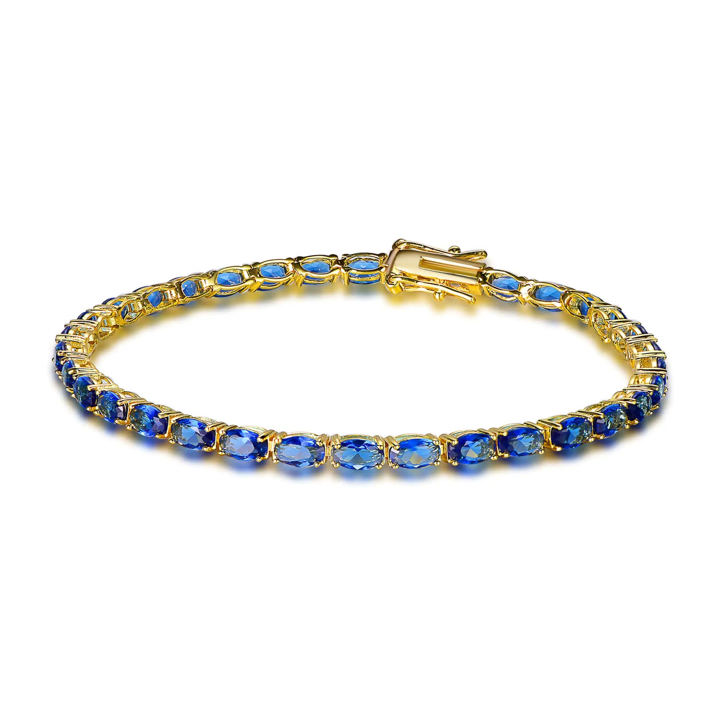 Wholesale Silver Gold Plated Glass Oval-Cut Lab Sapphire Tennis Bracelet​