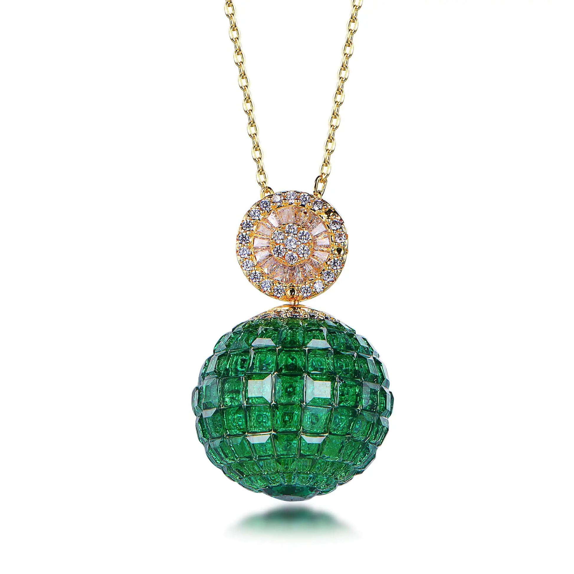 Wholesale Silver Gold Plated Green Spinel & CZ Pave Choker Ball Pendant Necklace