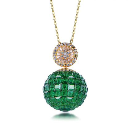 Wholesale Silver Gold Plated Green Spinel & CZ Pave Choker Ball Pendant Necklace