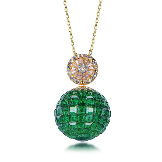 Wholesale Silver Gold Plated Green Spinel & CZ Pave Choker Ball Pendant Necklace