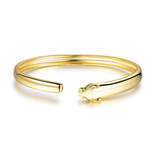 Wholesale Silver Gold Plated Green Spinel Leopard Print Bangle