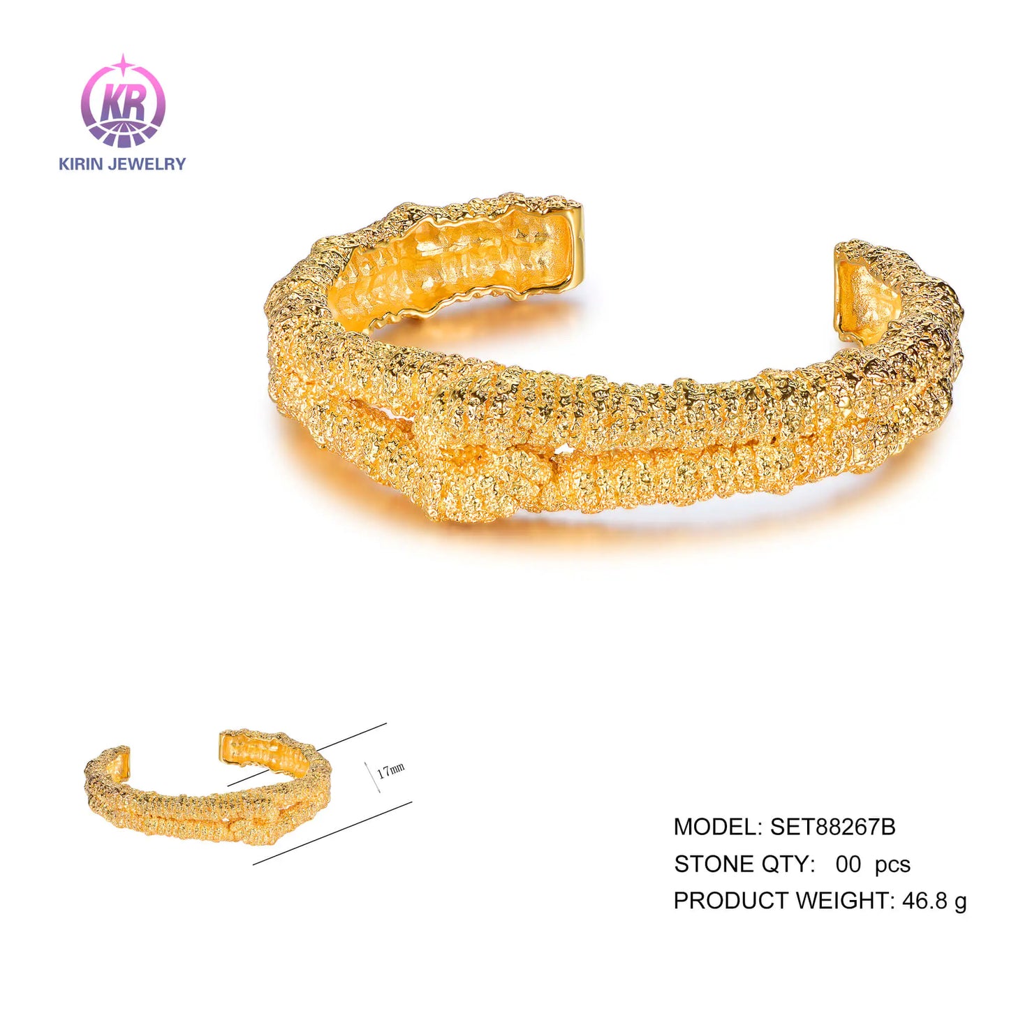 Wholesale Silver Gold Plated Hammered Irregular Chunky Cuff Bangle for Women