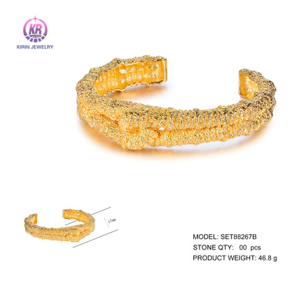 Wholesale Silver Gold Plated Hammered Irregular Chunky Cuff Bangle for Women
