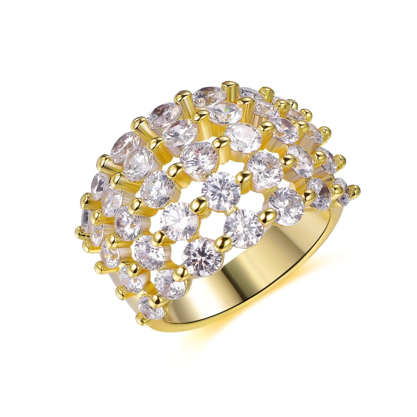 Wholesale Silver Gold Plated Hollow 5 Row CZ Pave Setting Wide Engagement Rings