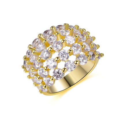 Wholesale Silver Gold Plated Hollow 5 Row CZ Pave Setting Wide Engagement Rings