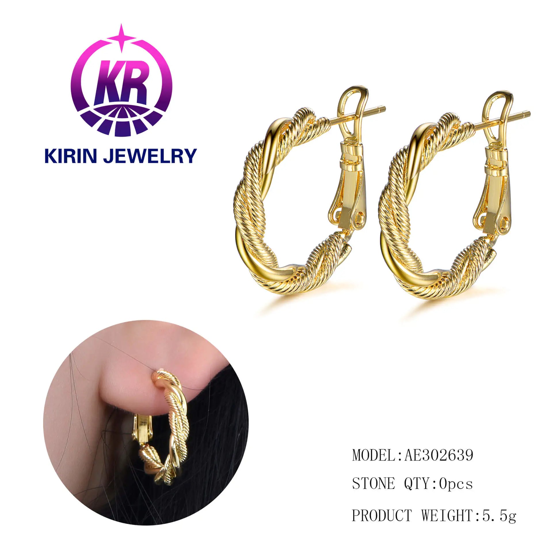 Wholesale Silver Gold Plated Irregular U-Shape Design Personality Twist Hoop Earrings for Women