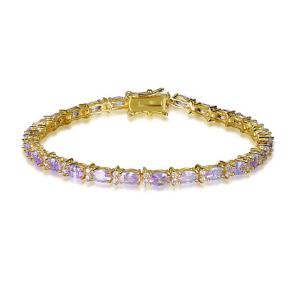 Wholesale Silver Gold Plated Light Purple CZ Oval-Cut Gemstone Tennis Bracelet​