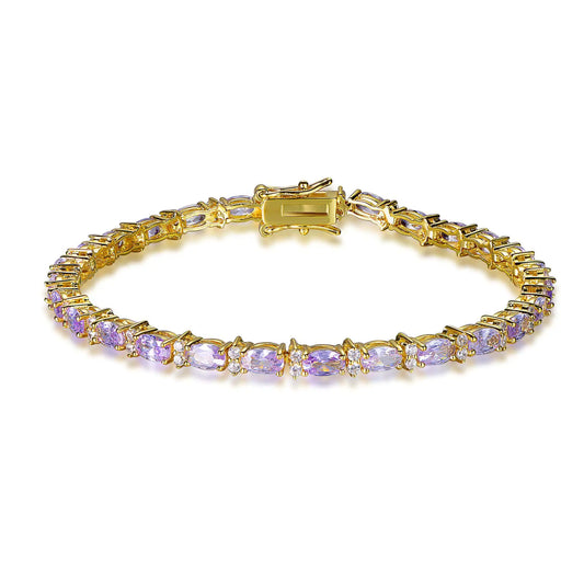 Wholesale Silver Gold Plated Light Purple CZ Oval-Cut Gemstone Tennis Bracelet​