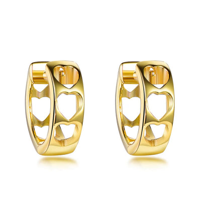 Wholesale Silver Gold Plated Minimalist Hollow Out Heart Huggie Hoop Earrings