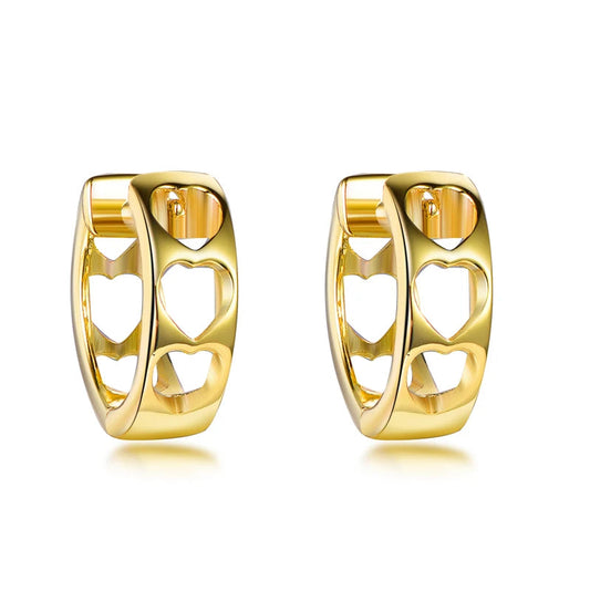 Wholesale Silver Gold Plated Minimalist Hollow Out Heart Huggie Hoop Earrings