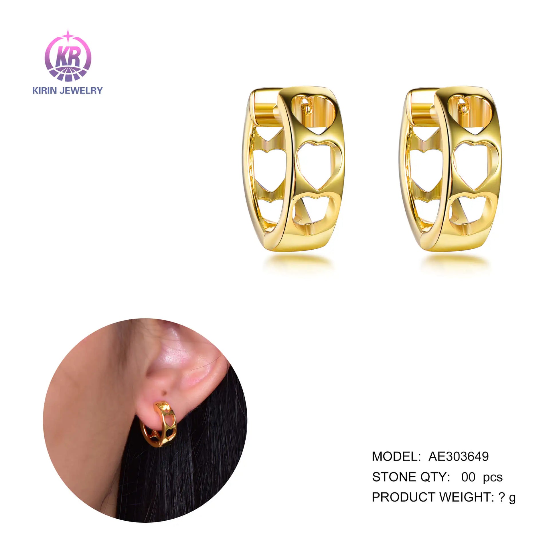 Wholesale Silver Gold Plated Minimalist Hollow Out Heart Huggie Hoop Earrings fior Women