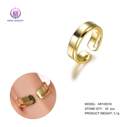 Wholesale Silver Gold Plated Minimalist Open Adjustable Statement Double Band Ring for Women