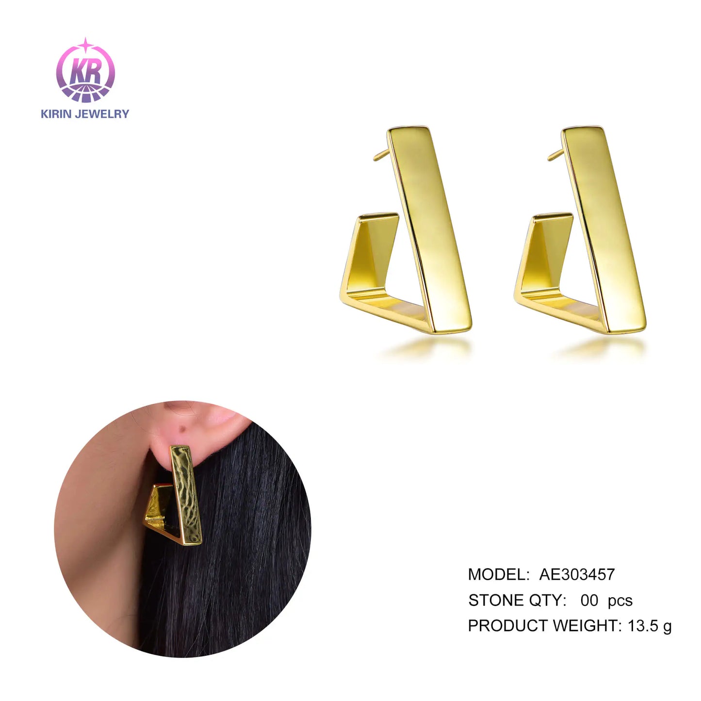 Wholesale Silver Gold Plated Minimalist Statement Triangle Geometric Hoop Earrings