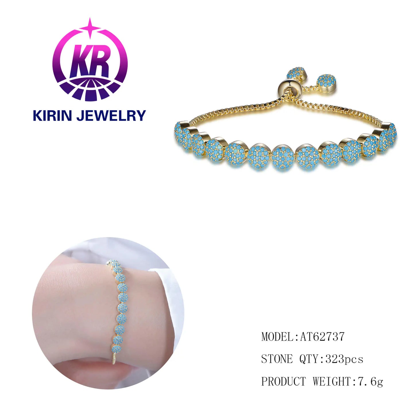 Wholesale Silver Gold Plated Nano Cluster Adjustable Chain Ball Clasp Bracelet for Women