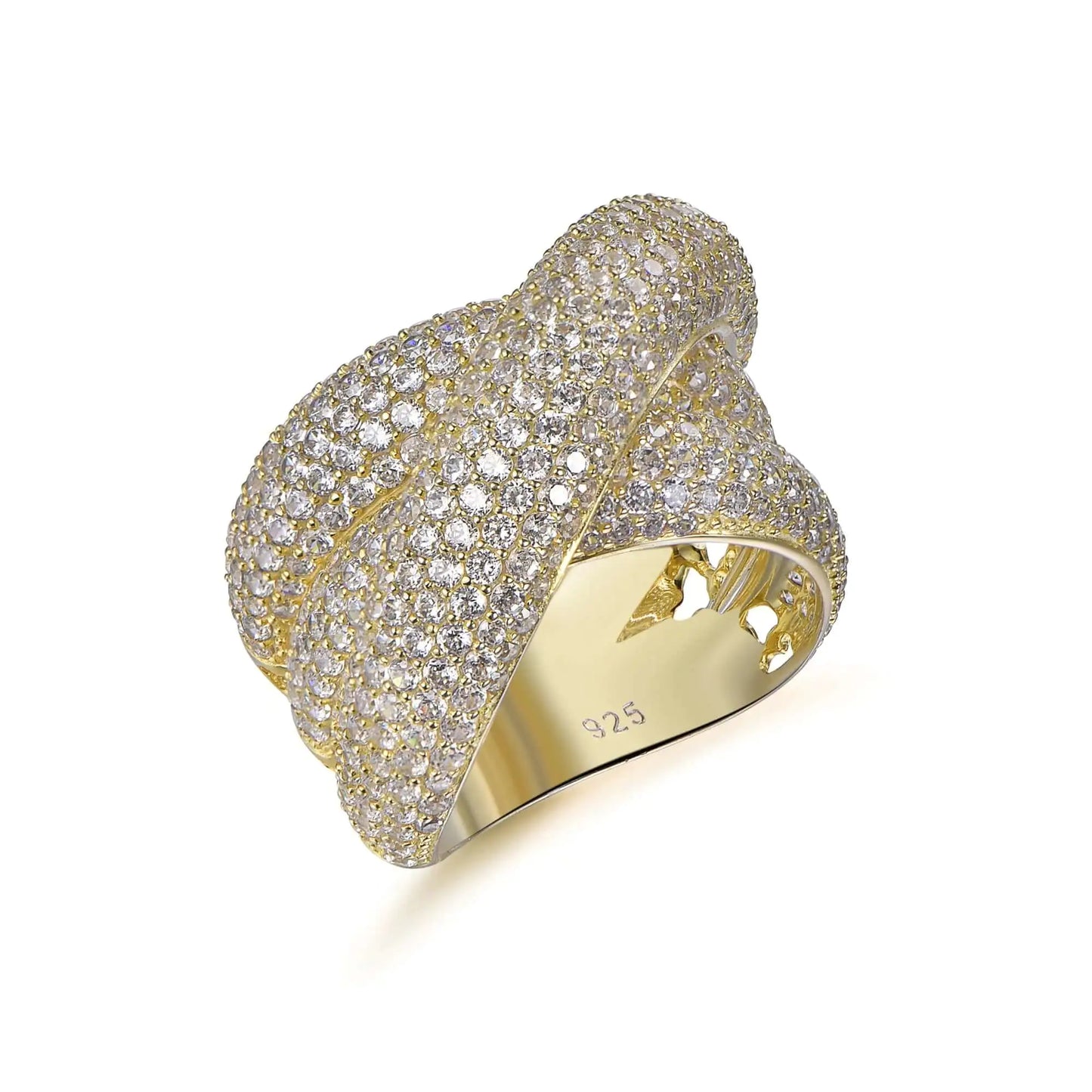 Wholesale Silver Gold Plated Pave CZ Crossover Statement Thick Band Engagement Ring