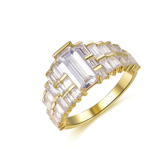 Wholesale Silver Gold Plated Pave CZ Half Eternity Baguette Engagement Ring