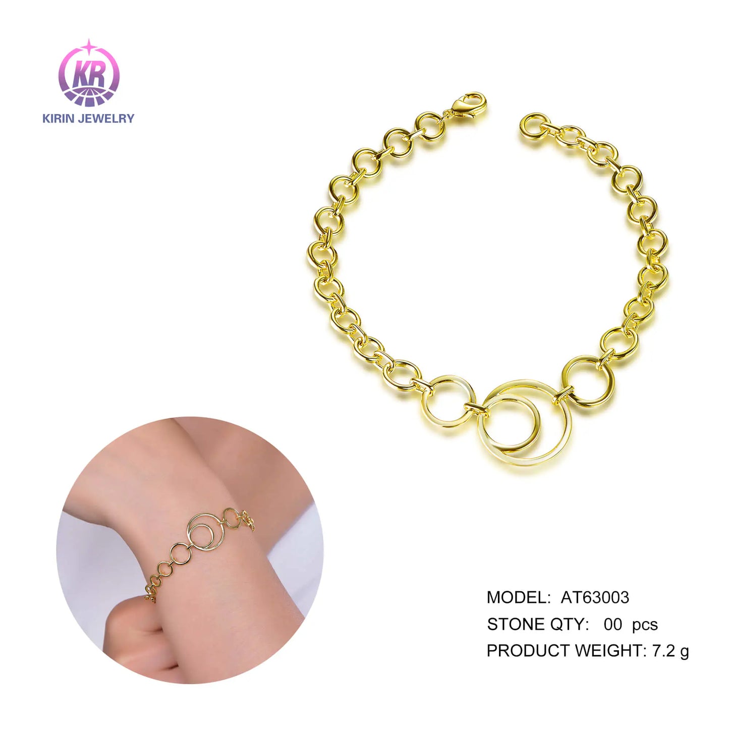 Wholesale Silver Gold Plated Personalized Simple Circle Link Bracelet for Women