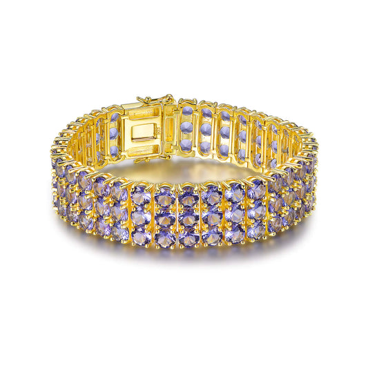 Wholesale Silver Gold Plated Purple Glass Triple Row Tennis Bracelet
