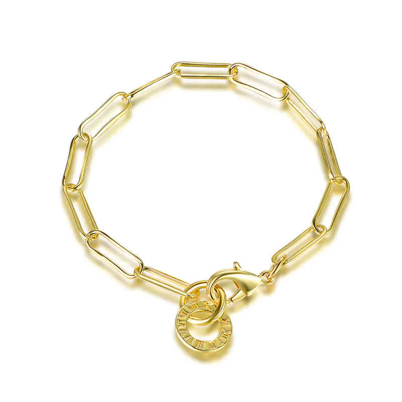 Wholesale Silver Gold Plated Roman Numerals Charm Paperclip Bracelet