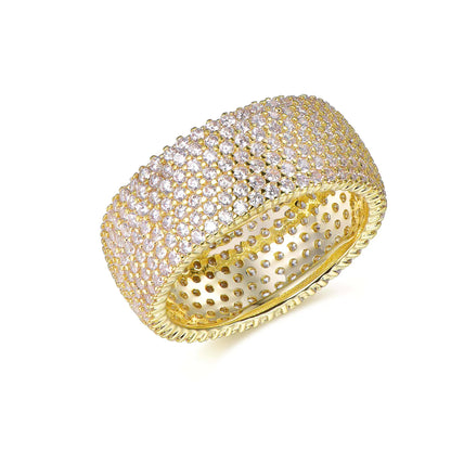 Wholesale Silver Gold Plated Round-Cut 7 Row CZ Pave Wide Eternity Band Ring