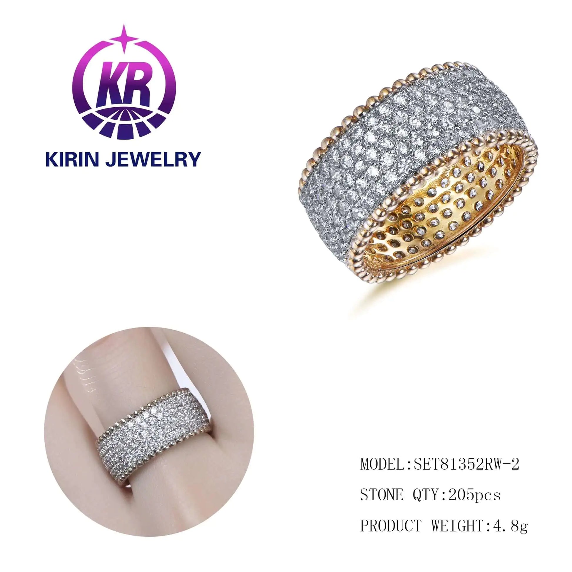Wholesale Silver Gold Plated Round Cut CZ Eternity Chunky Pave Engagement Rings for Women