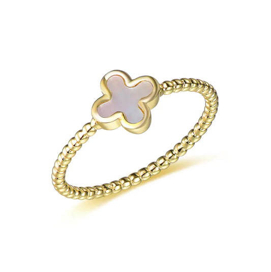Wholesale Silver Gold Plated Shell Pearl Bead Band Four Leaf Clover Rings