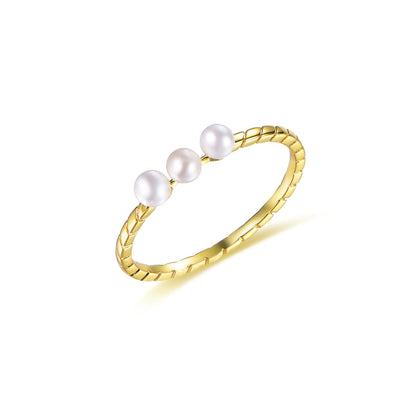 Wholesale Silver Gold Plated Shell Pearl Statement Band Cultured 3 Pearl Ring