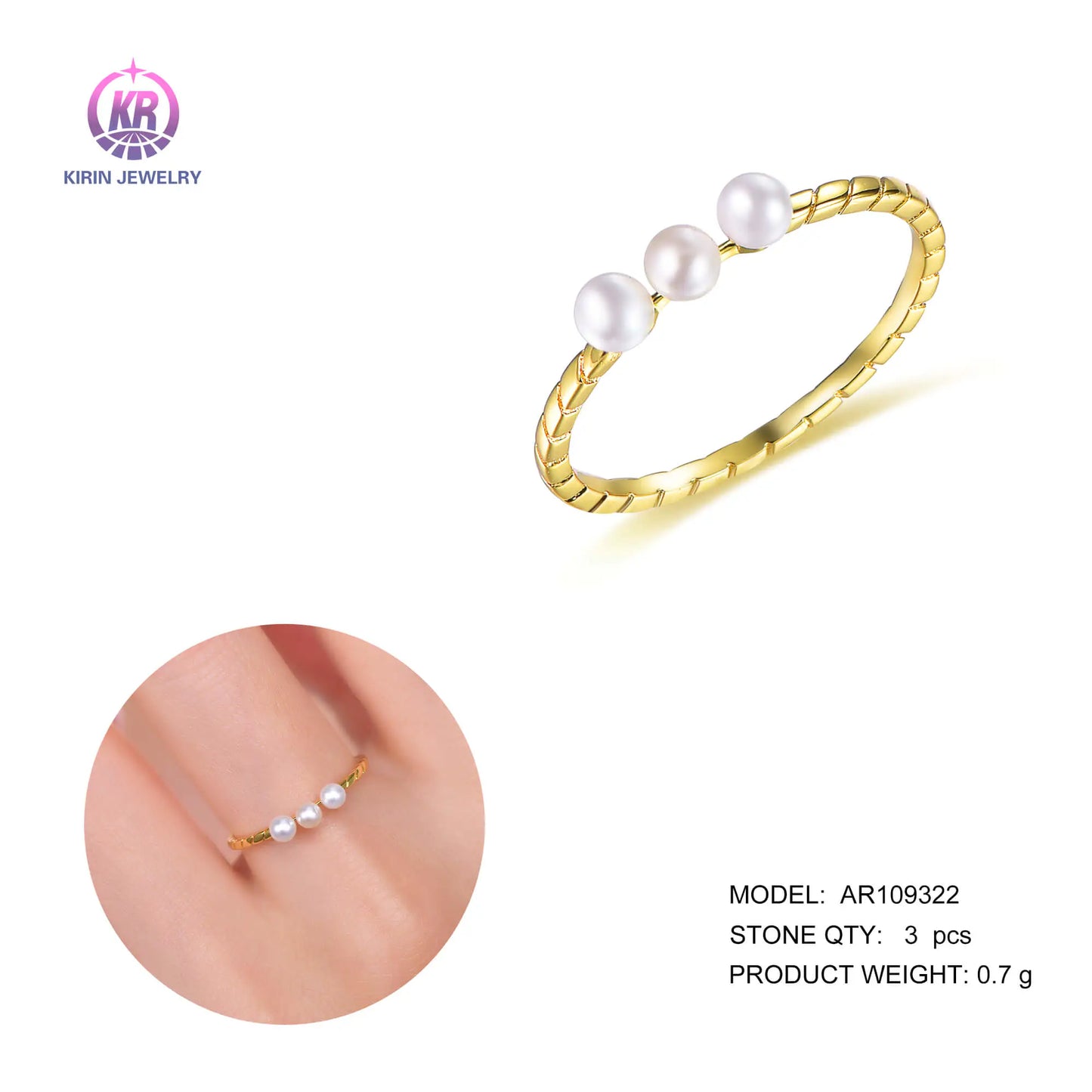 Wholesale Silver Gold Plated Shell Pearl Statement Band Cultured 3 Pearl Ring for Women