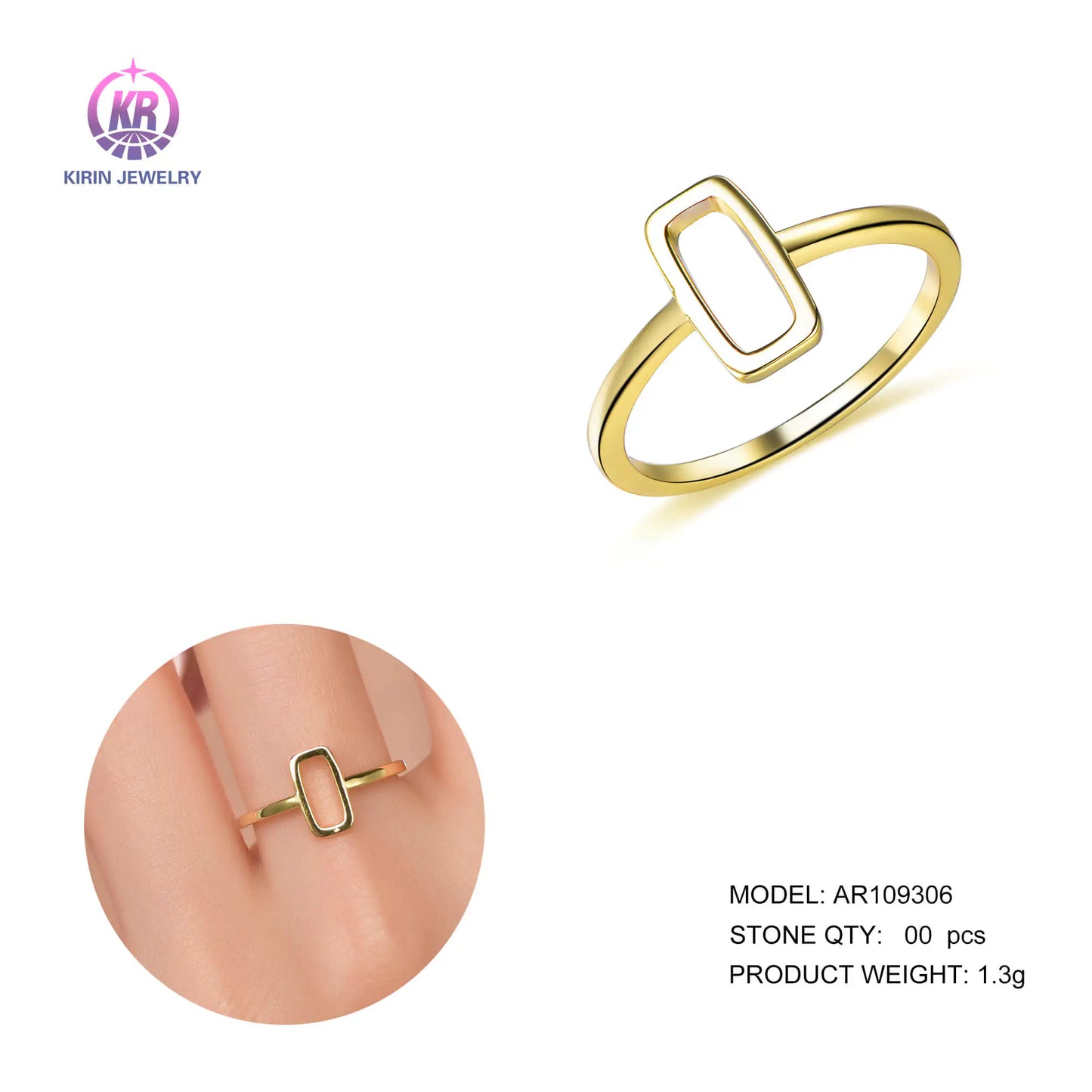 Wholesale Silver Gold Plated Simple Rectangle Personalized Band Rings for Women