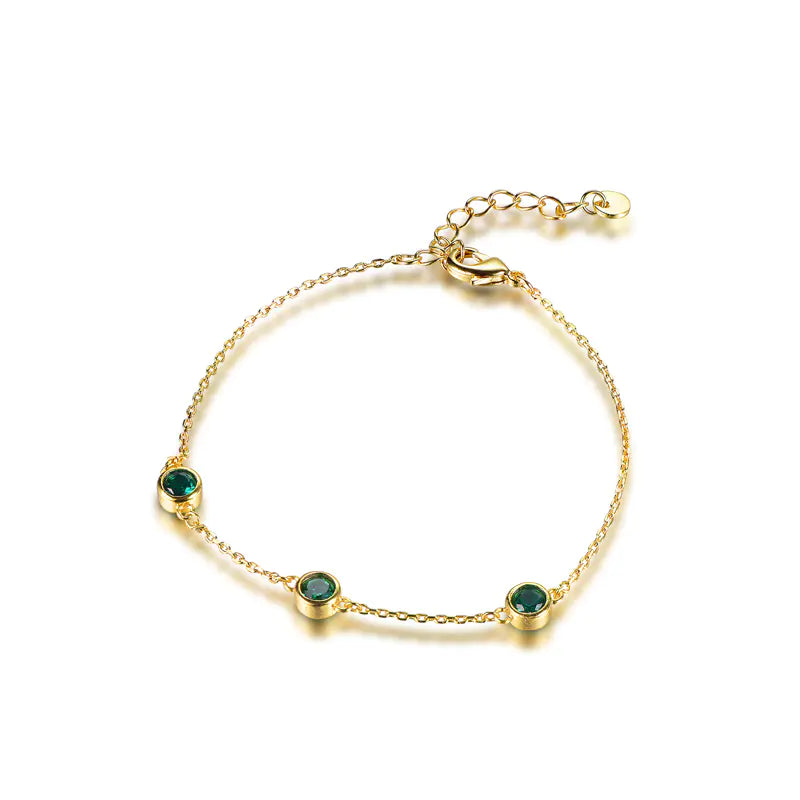 Wholesale Silver Gold Plated Spinel 3-Stone Created Emerald Green Bracelet