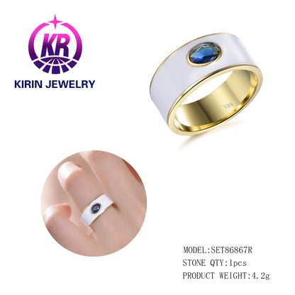 Wholesale Silver Gold Plated Spinel & Enamel Engagement Lab Created Sapphire Ring for Women