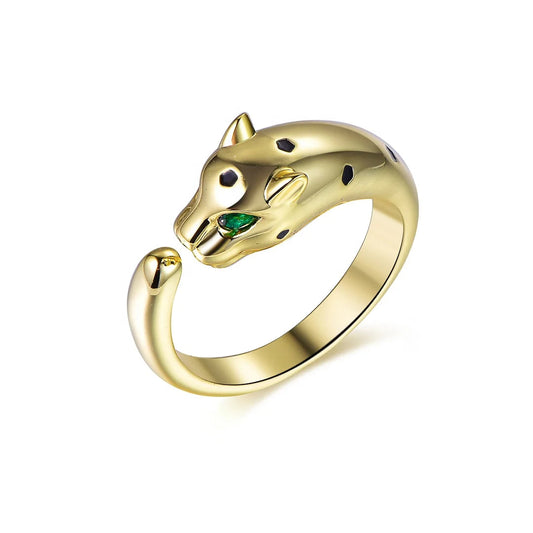 Wholesale Silver Gold Plated Spinel & Enamel Statement Animal Leopard Head Ring