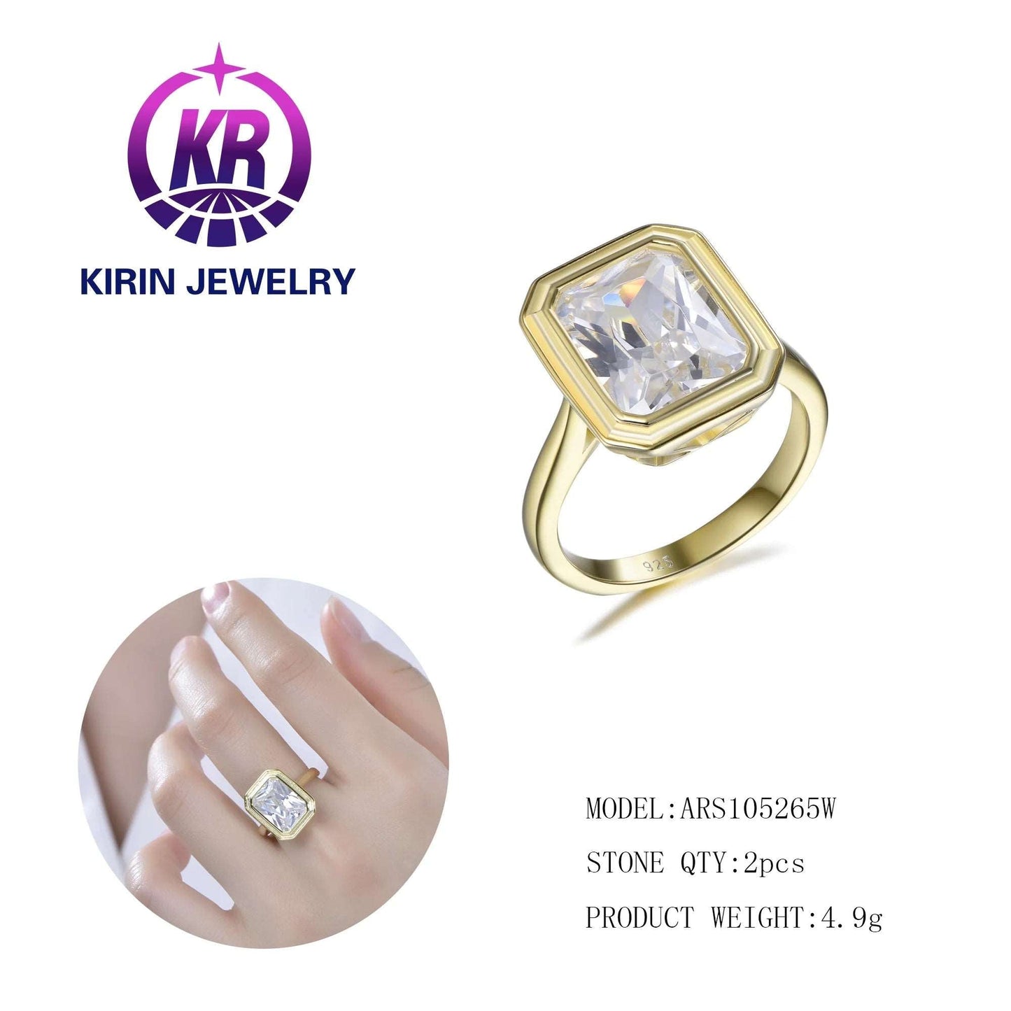 Wholesale Silver Gold Plated Square CZ Princess Cut Solitaire Engagement Rings for Women