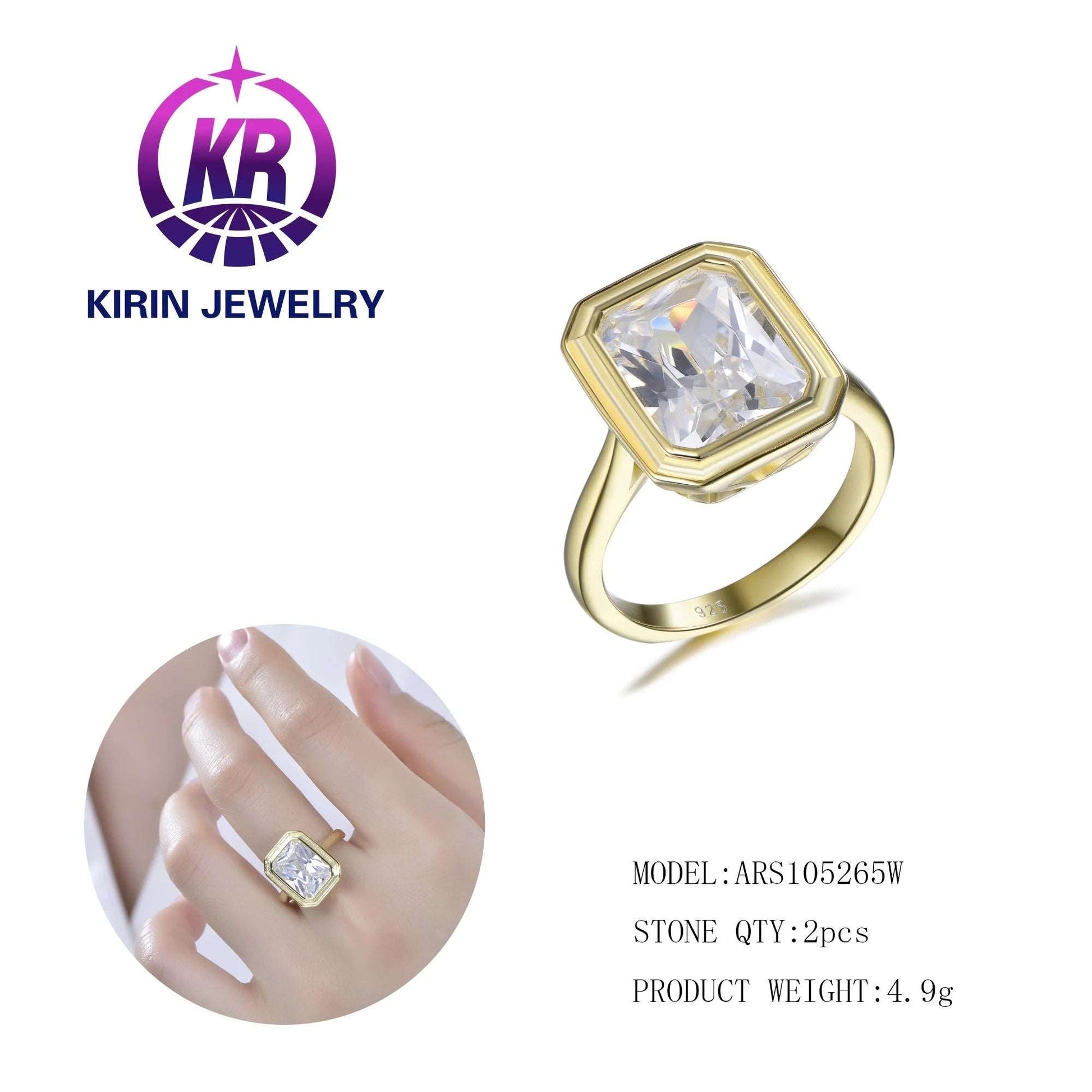 Wholesale Silver Gold Plated Square CZ Princess Cut Solitaire Engagement Rings for Women