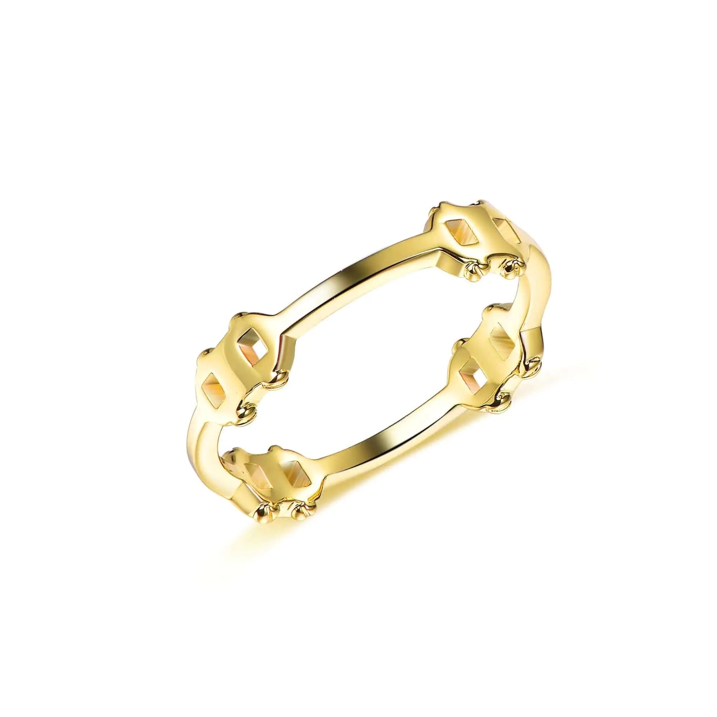 Wholesale Silver Gold Plated Square Cut-outs Plain Simple Engagement Rings