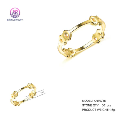Wholesale Silver Gold Plated Square Cut-outs Plain Simple Engagement Rings for Women
