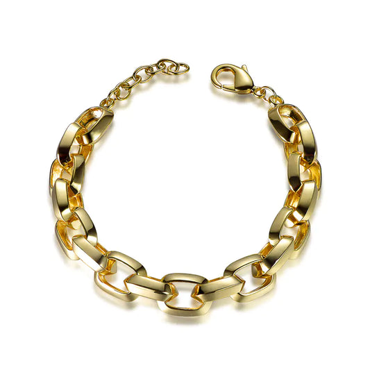 Wholesale Silver Gold Plated Thick Angular Link Adjustable Interlocking Bracelet