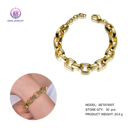 Wholesale Silver Gold Plated Thick Angular Link Adjustable Interlocking Bracelet for Women