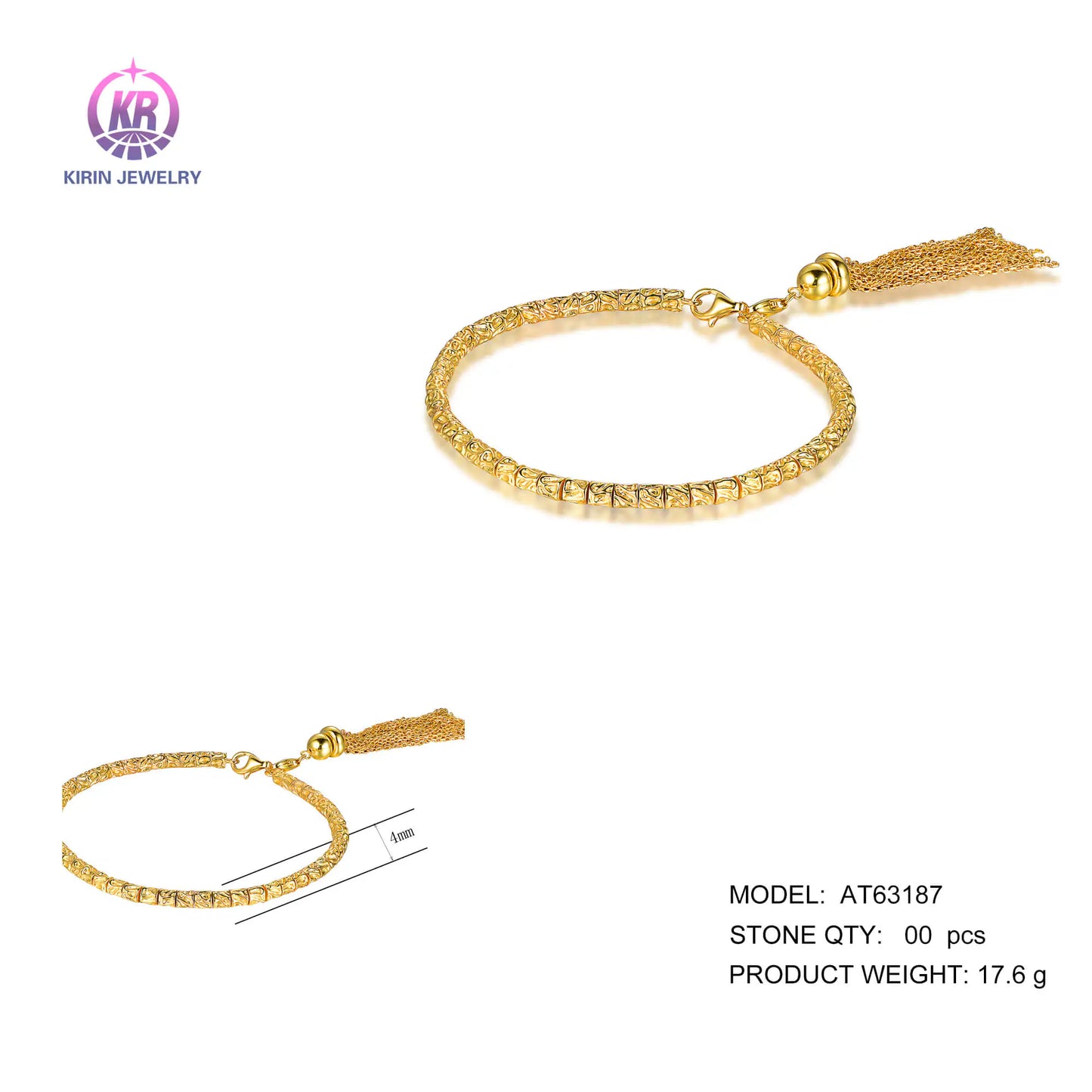 Wholesale Silver Gold Plated Twisted Adjustable Tassel Beaded Tennis Bracelet​ for Women