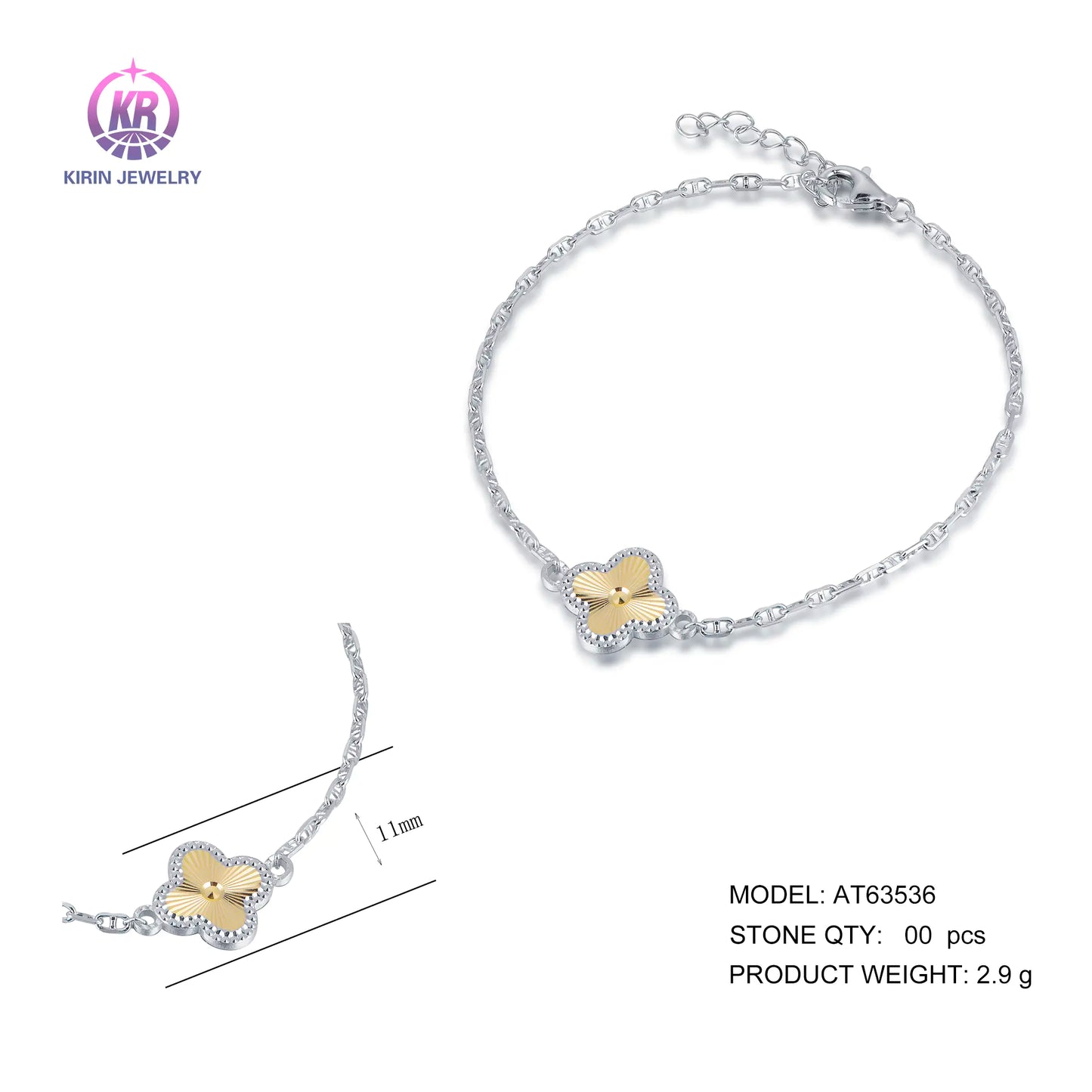 Wholesale Silver Gold & White Gold Plated Adjustable Four Leaf Clover Bracelet​ for Women