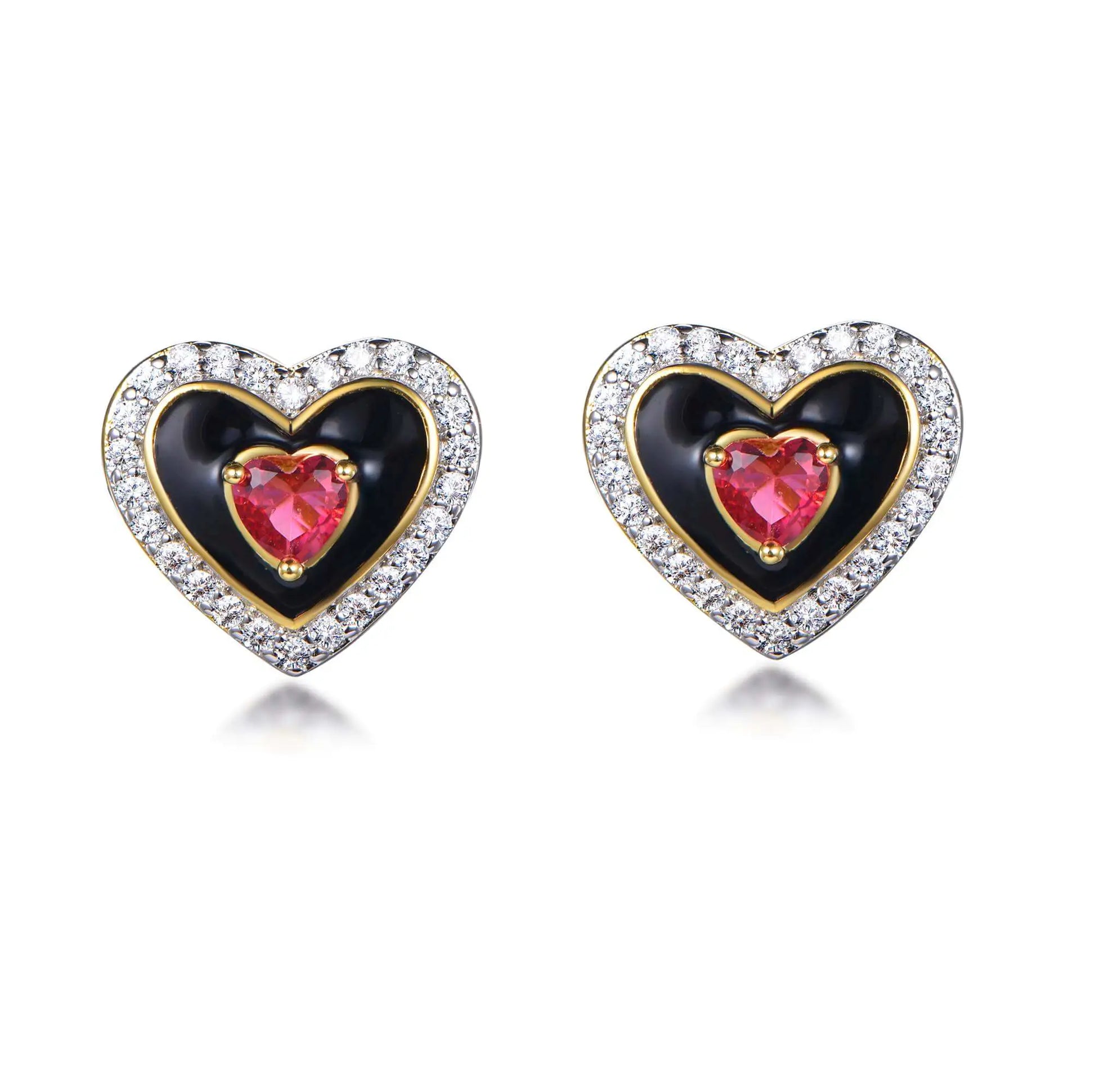 Wholesale Silver Gold & White Gold Plated CZ & Enamel & Corundum Heart Stud Earrings