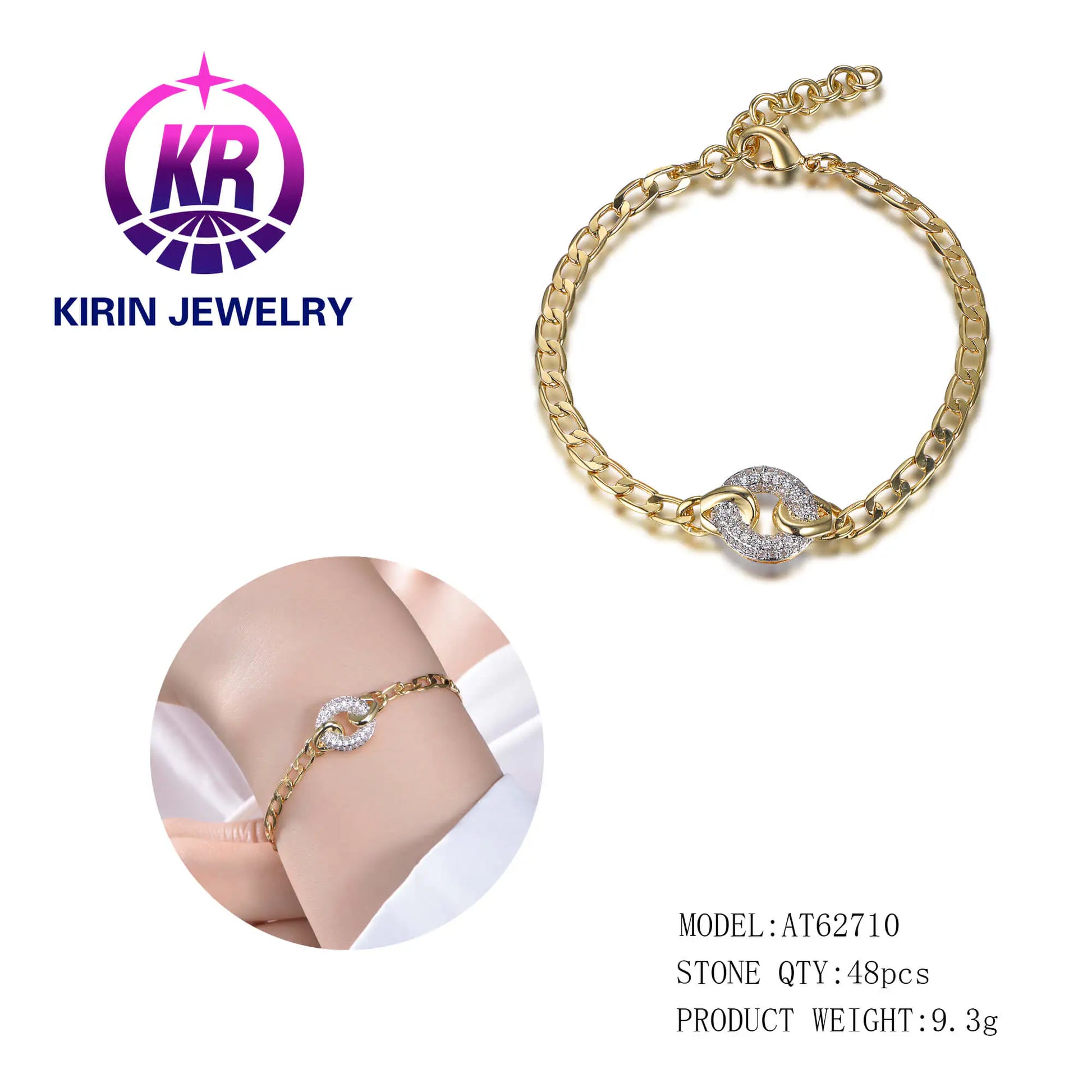 Wholesale Silver Gold & White Gold Plated CZ Interlocking Circle Bracelet​ for Women