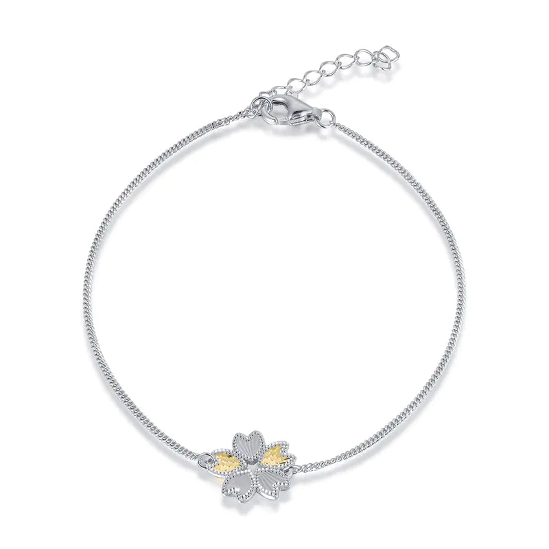 Wholesale Silver Gold & White Gold Plated Dual Color Flower Bangle Bracelet