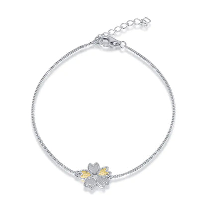 Wholesale Silver Gold & White Gold Plated Dual Color Flower Bangle Bracelet