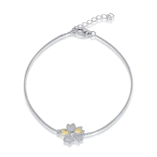 Wholesale Silver Gold & White Gold Plated Dual Color Flower Bangle Bracelet