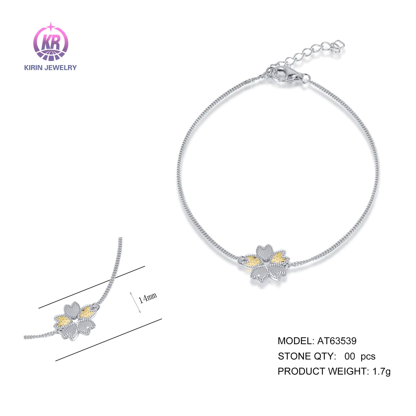 Wholesale Silver Gold & White Gold Plated Dual Color Flower Bangle Bracelet for Women